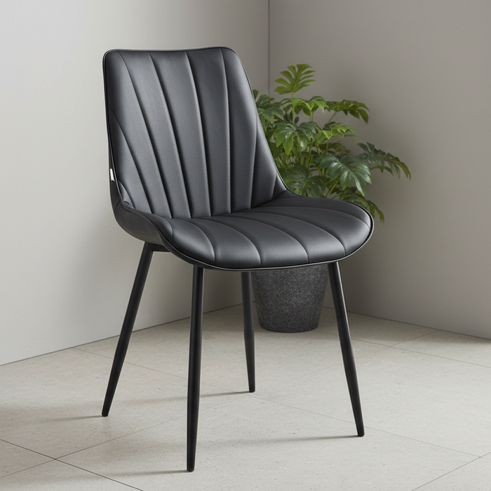 Elora 7 Piece Dining Set with PU Leather Chairs Black, 180cm