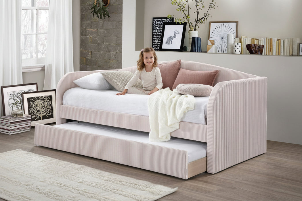 Charlotte Velvet Single Daybed with Trundle - Light Pink