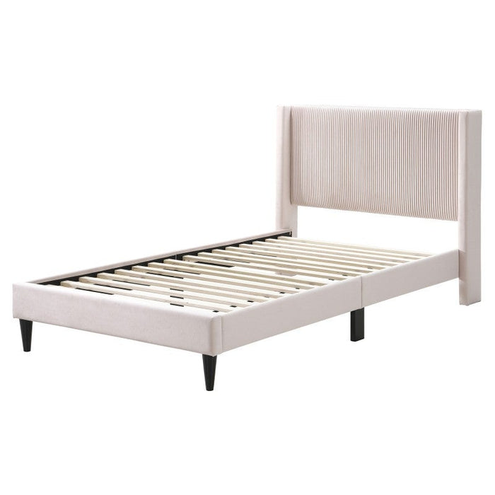 Velora Upholstered King Single Bed Frame with Vertical Headboard – Blush Pink