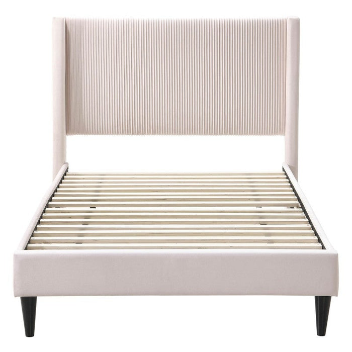Velora Upholstered King Single Bed Frame with Vertical Headboard – Blush Pink