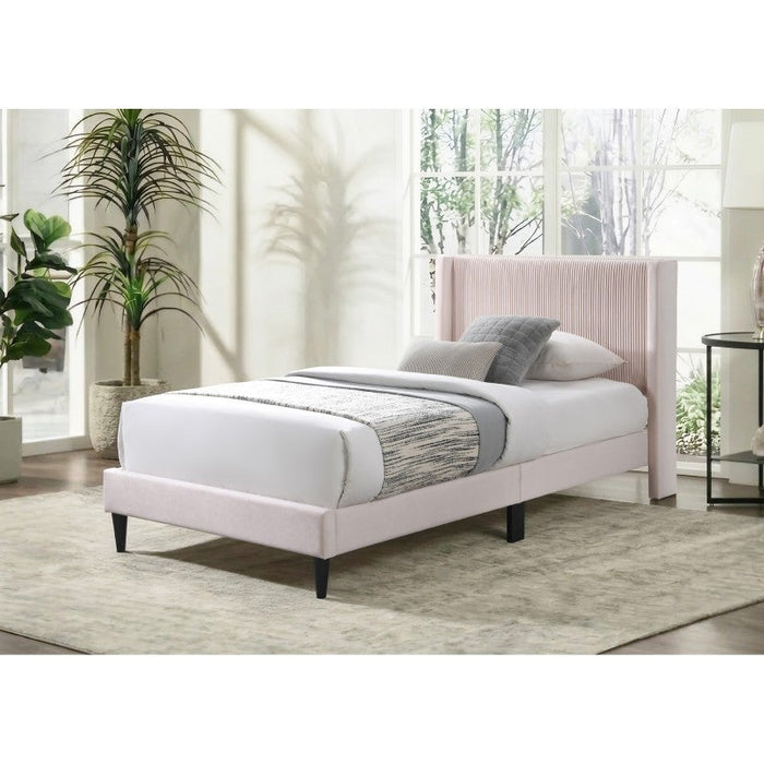 Velora Upholstered King Single Bed Frame with Vertical Headboard – Blush Pink