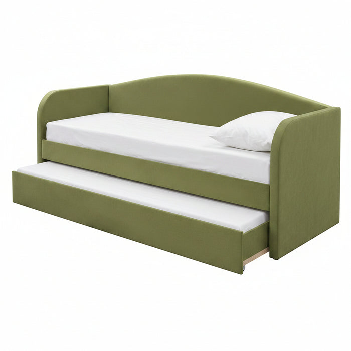 Eden Olive Velvet Upholstered Day Bed with Pull-Out Trundle
