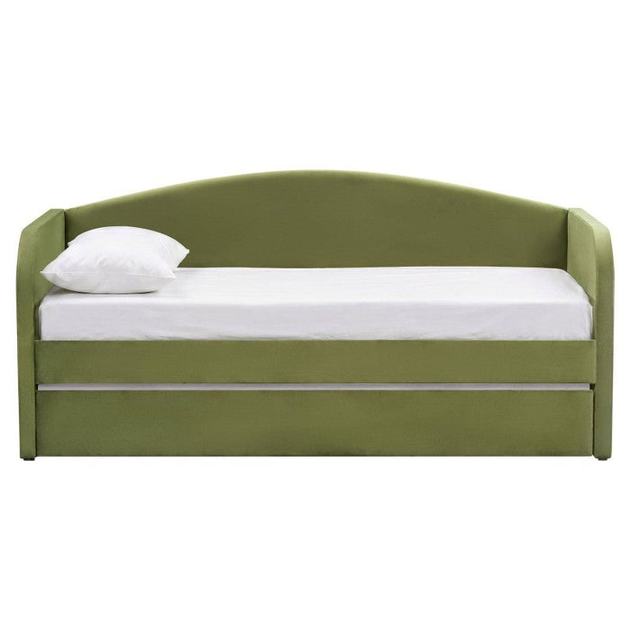 Eden Olive Velvet Upholstered Day Bed with Pull-Out Trundle