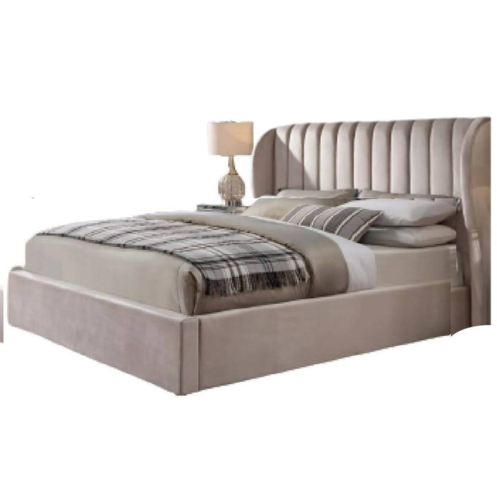 Belair Queen Upholstered Gas Lift Storage Velvet Bed Frame Beige with Wings