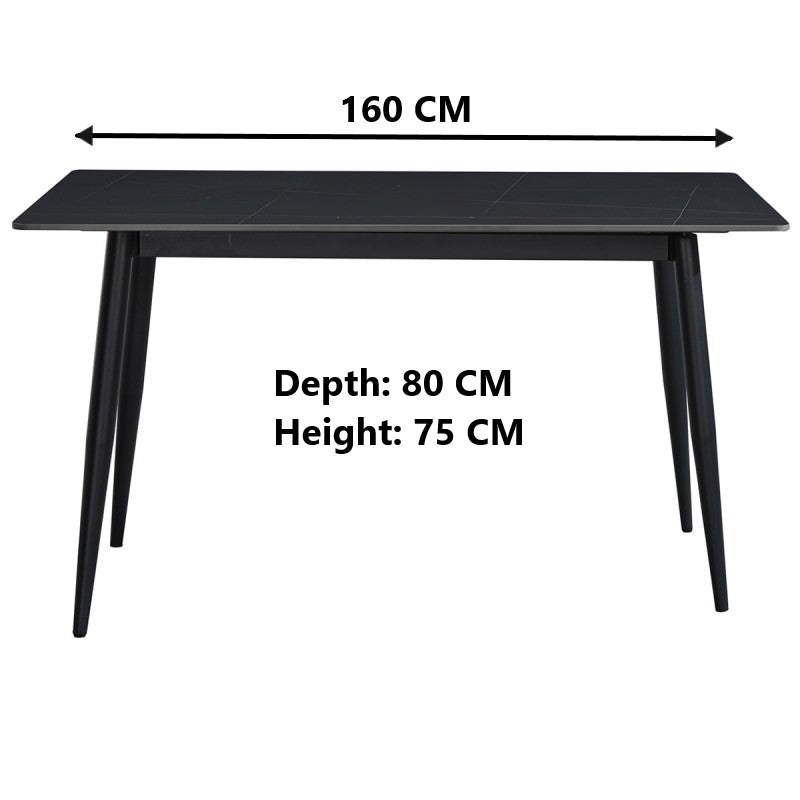 Tecia Black Matte Sintered Stone Dining Table,160cm x 80cm