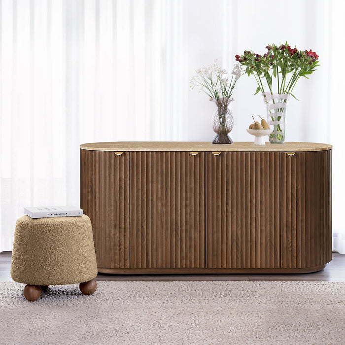Raphael Travertine 4 Door Side Board Buffet Walnut