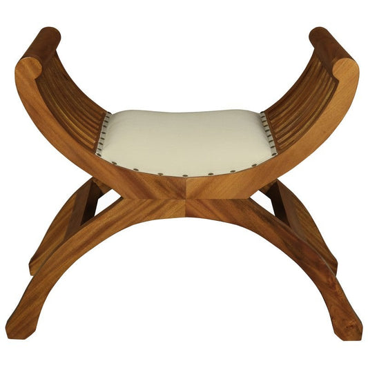 Single Seater Upholstered Decorative Stool, Pecan