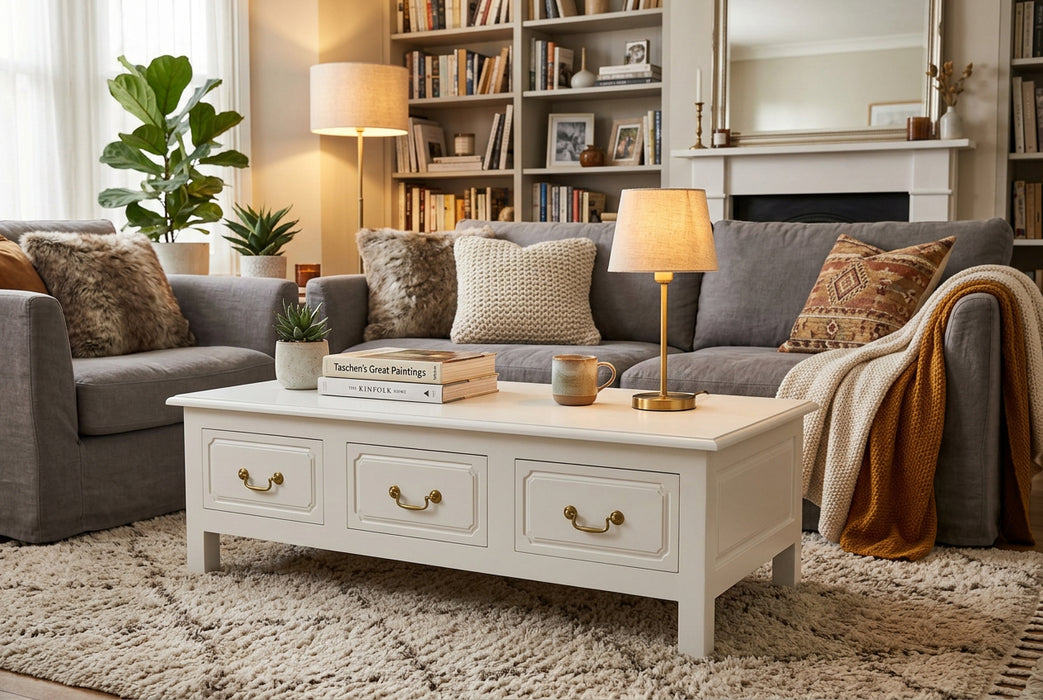 Tasman White 6 Drawer Rectangular Coffee Table - Sydney