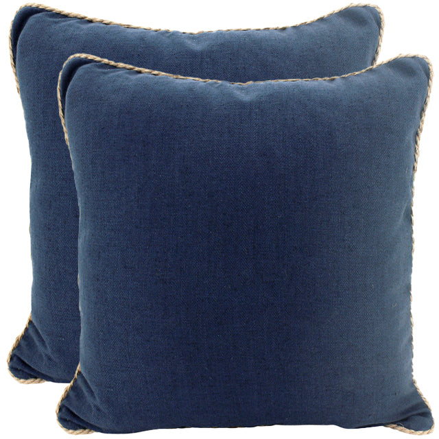 Navy Rope Trimed Linen Cushion