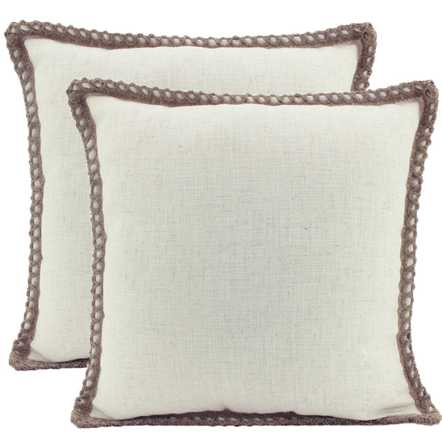 Beige Jute Border Linen Cushion