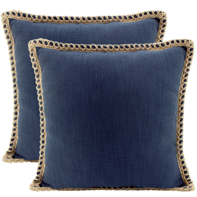 Navy Jute Border Linen Cushion