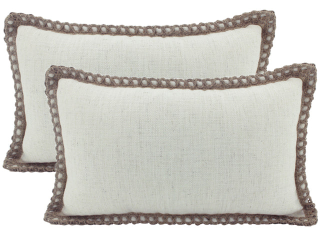 Beige Jute Border Linen Cushion