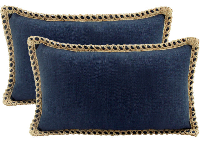 Navy Jute Border Linen Cushion