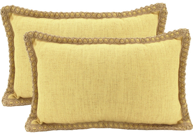 Yellow Jute Border Linen Cushion