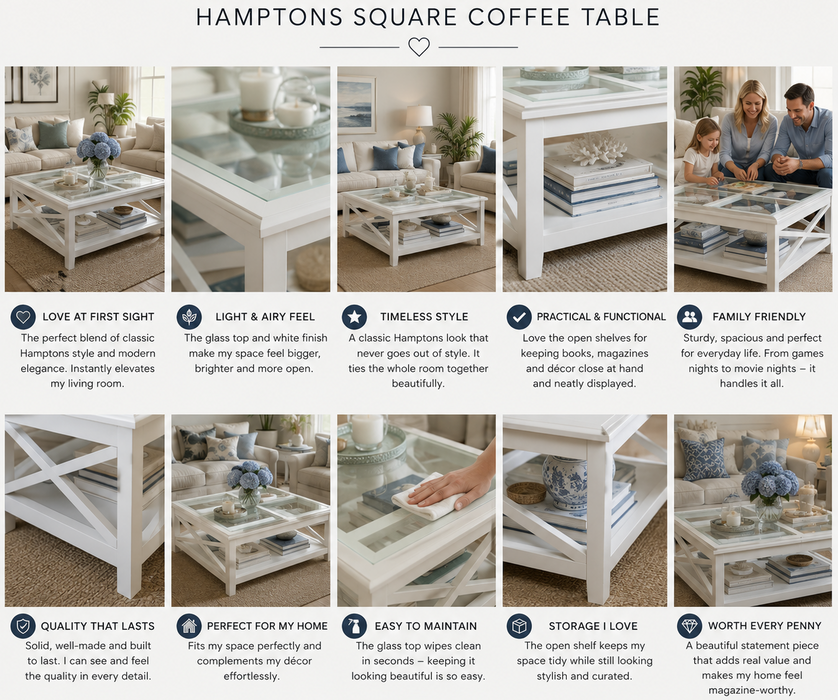 Gano Hamptons Style Acacia Square Coffee Table