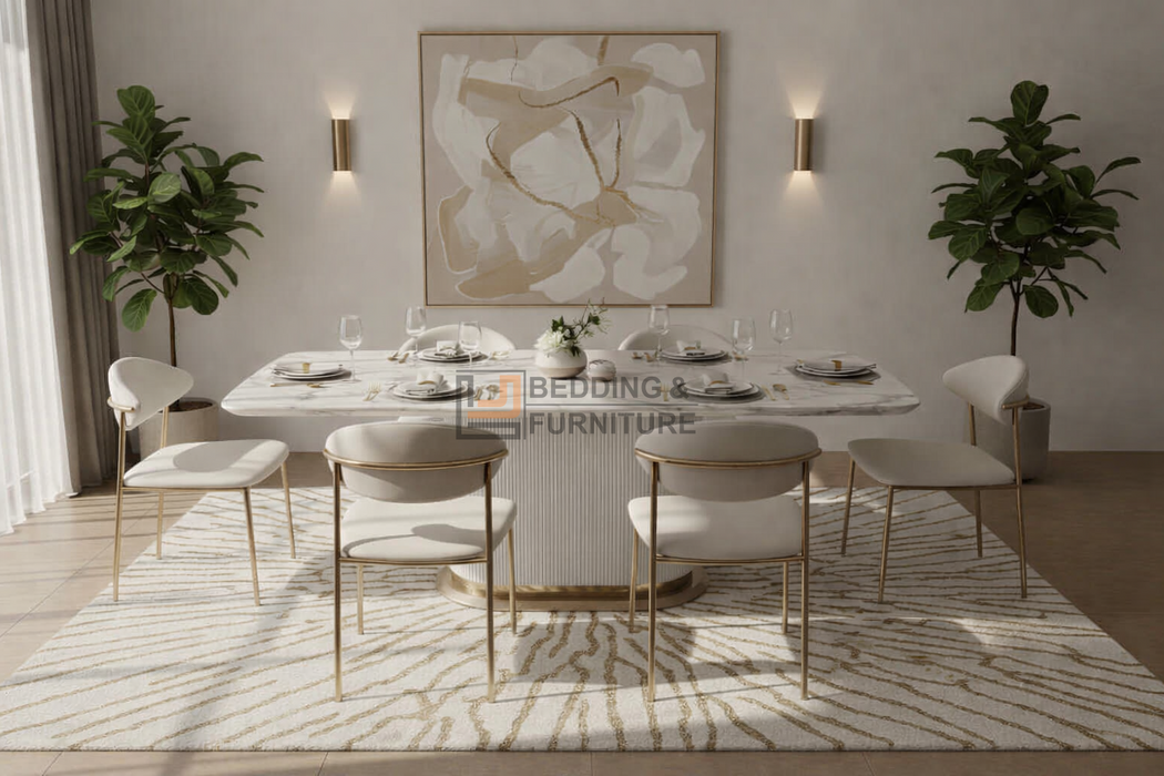 Amro White Marble Dining Table – Modern & Elegant