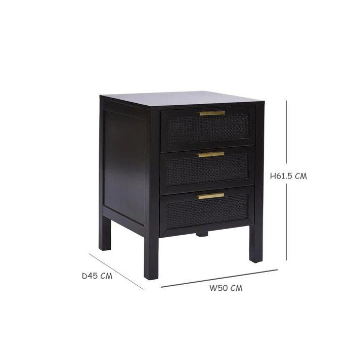 Santorini 3 Drawer Bedside Black