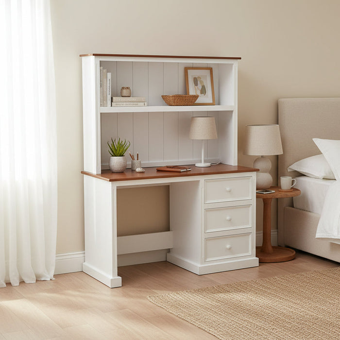 Solid Timber Desk & Hutch - White Oak. 130cm