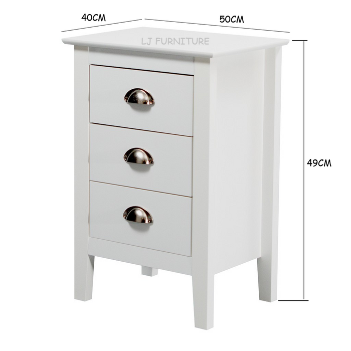 Ningbo 3 Drawer Bedside, White