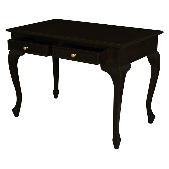 Queen Anne 2 Drawer Timber Desk Chocolate