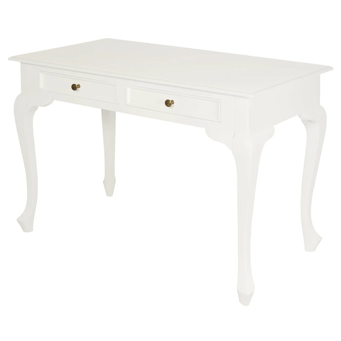 Queen Anne 2 Drawer Timber Desk White