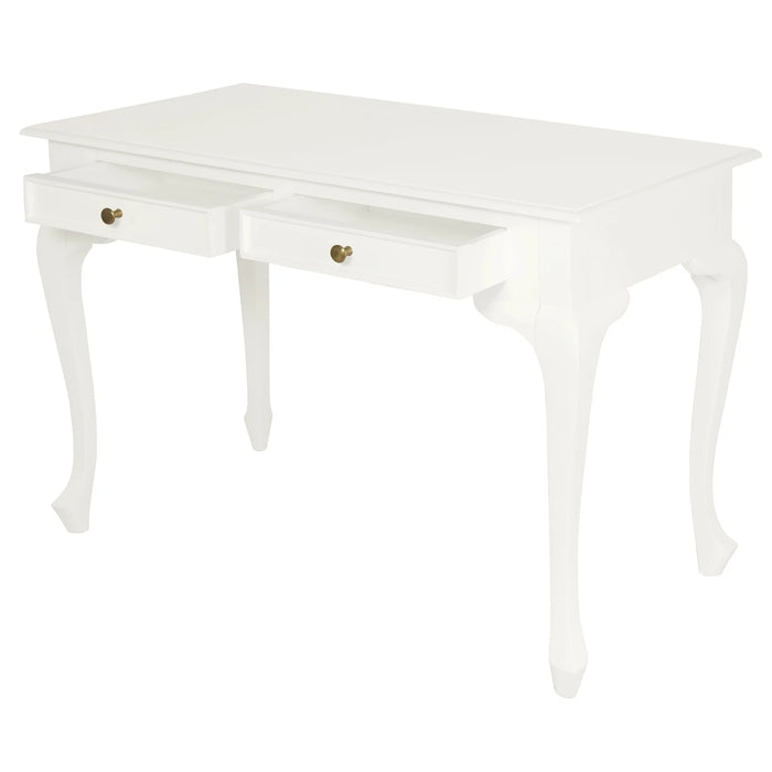 Queen Anne 2 Drawer Timber Desk White