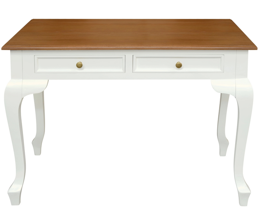 Queen Anne 2 Drawer Timber Desk White Caramel