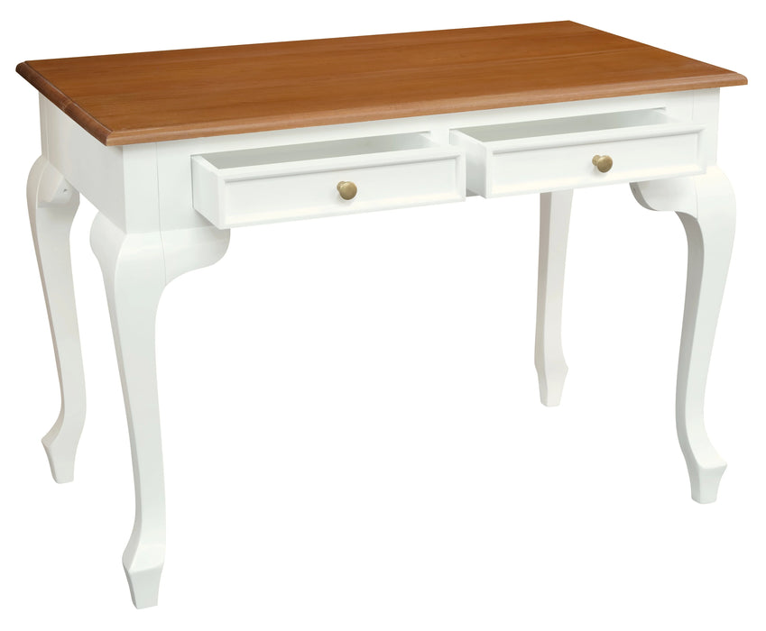 Queen Anne 2 Drawer Timber Desk White Caramel