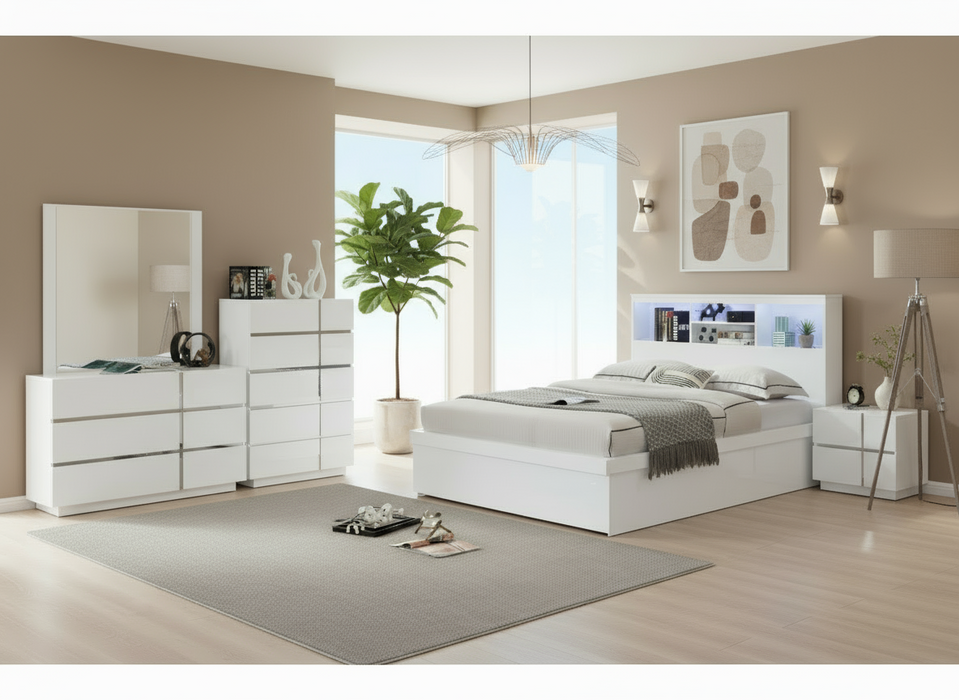 White Victoria Gas Lift Queen Bed with USB