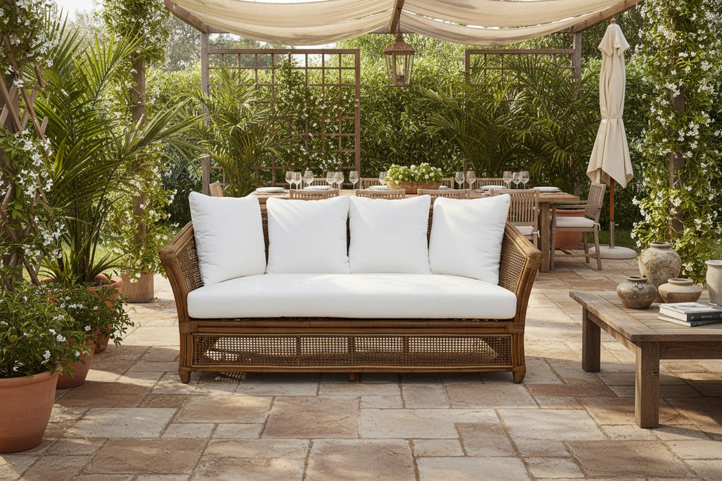Cayman 2 Seater Rattan Sofa with Cream Cushions