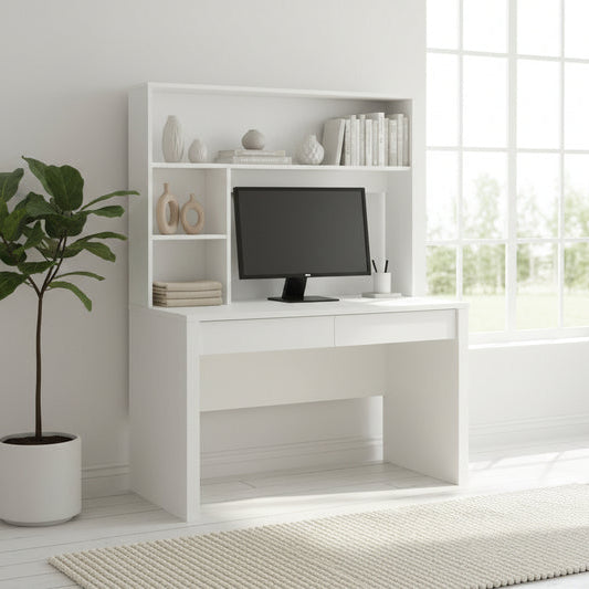 Ibazi Study Desk and Hutch Gloss White - 120cm