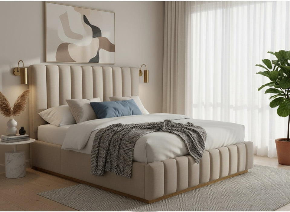 Elvira Velvet Bed Frame Beige