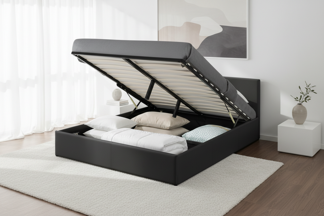 Monica PU Leather Gas Lift Bed - Black