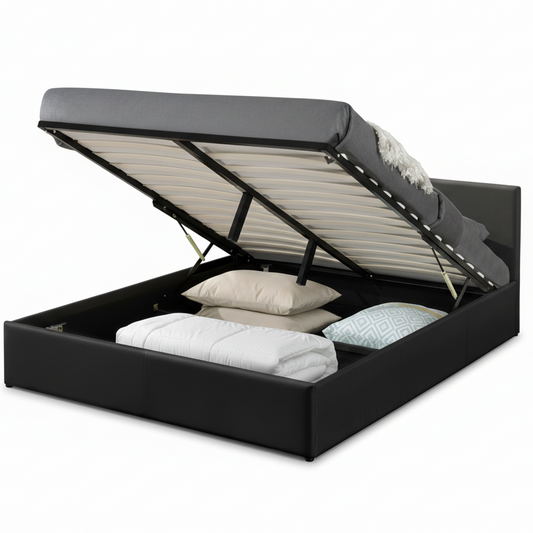 Monica PU Leather Gas Lift Bed - Black