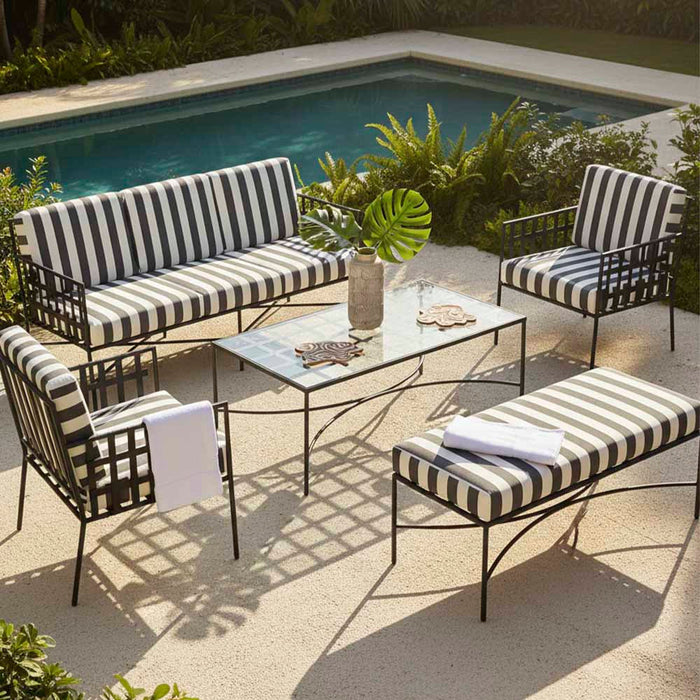 Sheffield Bench Outdoor with Stripe Cushion
