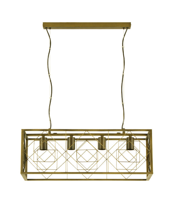 GAGGIA: Interior Rectangular Imitation Antique Brass Cage Pendant Light