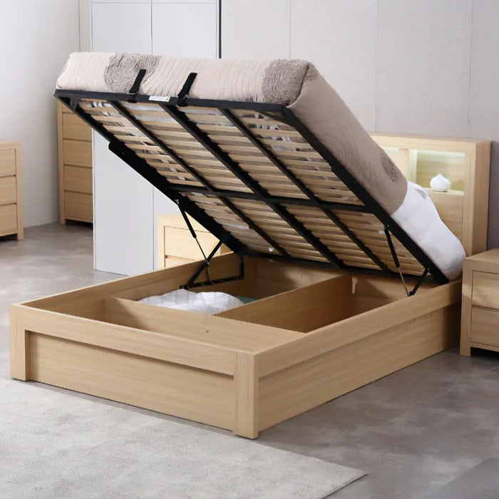 Marina Bed Frame with Gas Lift Storage, White