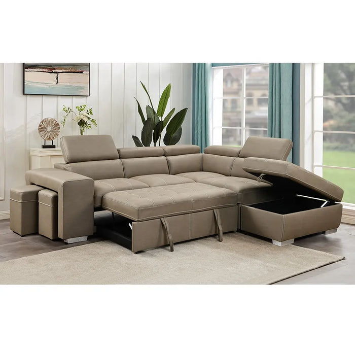 Portland 5 Seater Leather-Look Fabric Sofa Bed with Storage, Charcoal