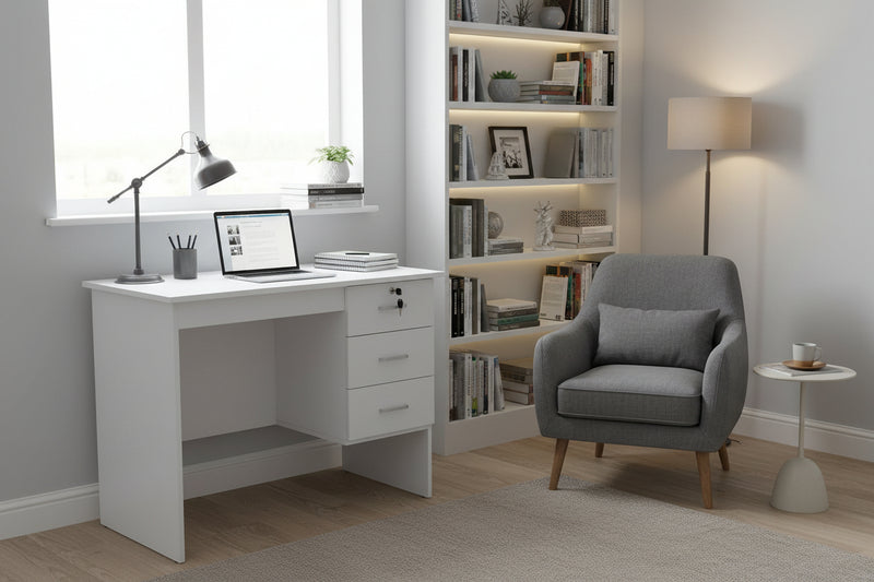Helena 3 Drawer Study Desk - 120cm White