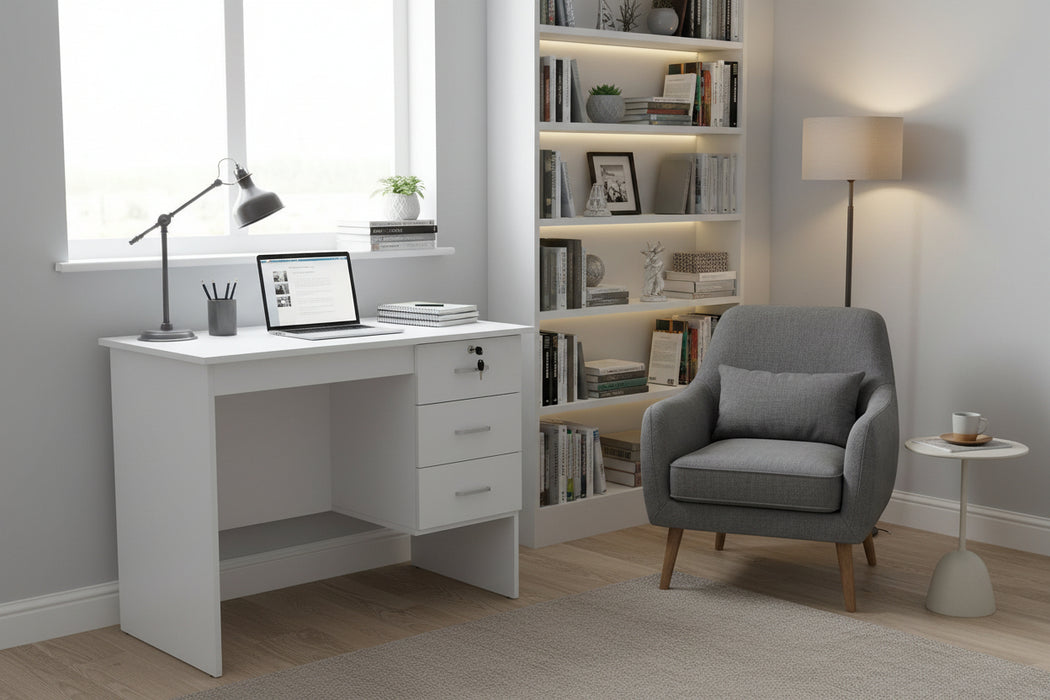 Helena 3 Drawer Study Desk - 90cm White
