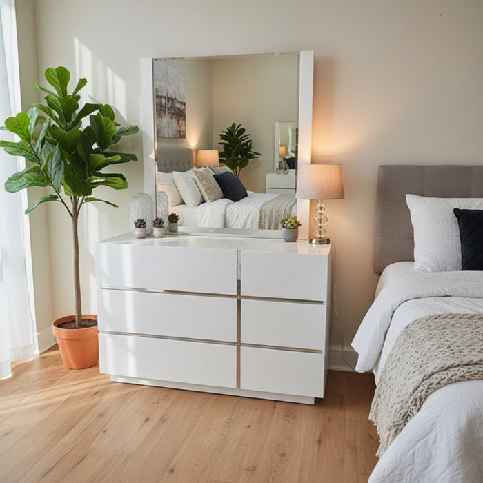 White Veronica 6 Drawer Dresser with Mirror