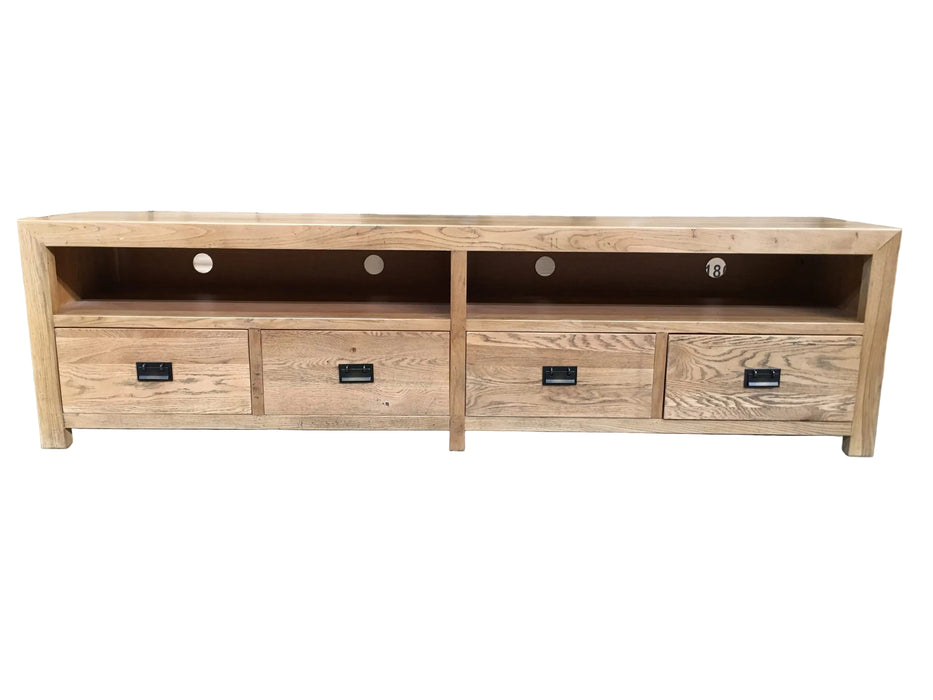 Rutheford Oak Wood 3 Drawer TV Unit, 220cm