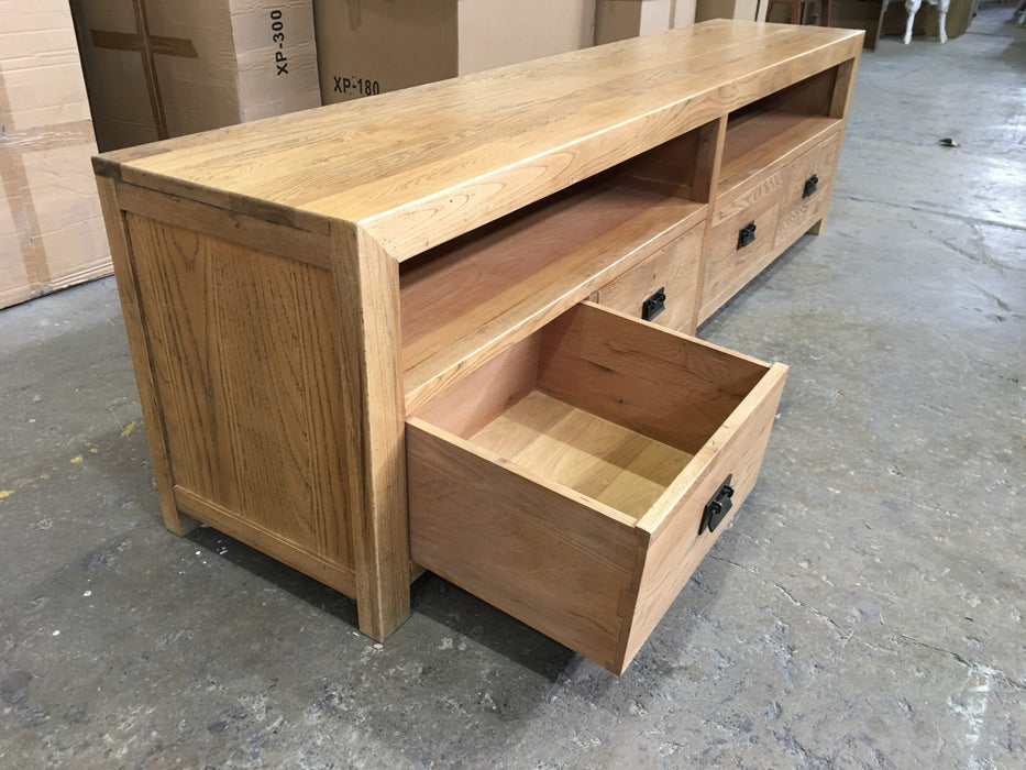 Rutheford Oak Wood 3 Drawer TV Unit, 220cm