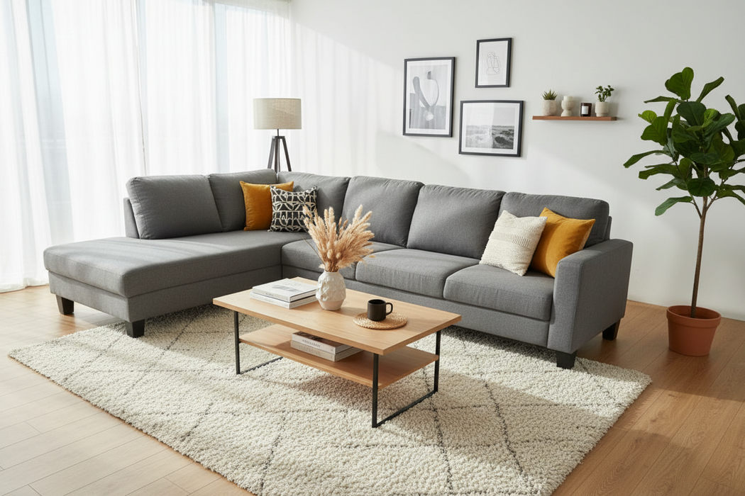 Evelyn 5 Seater Lounge Left Chaise in Fabric