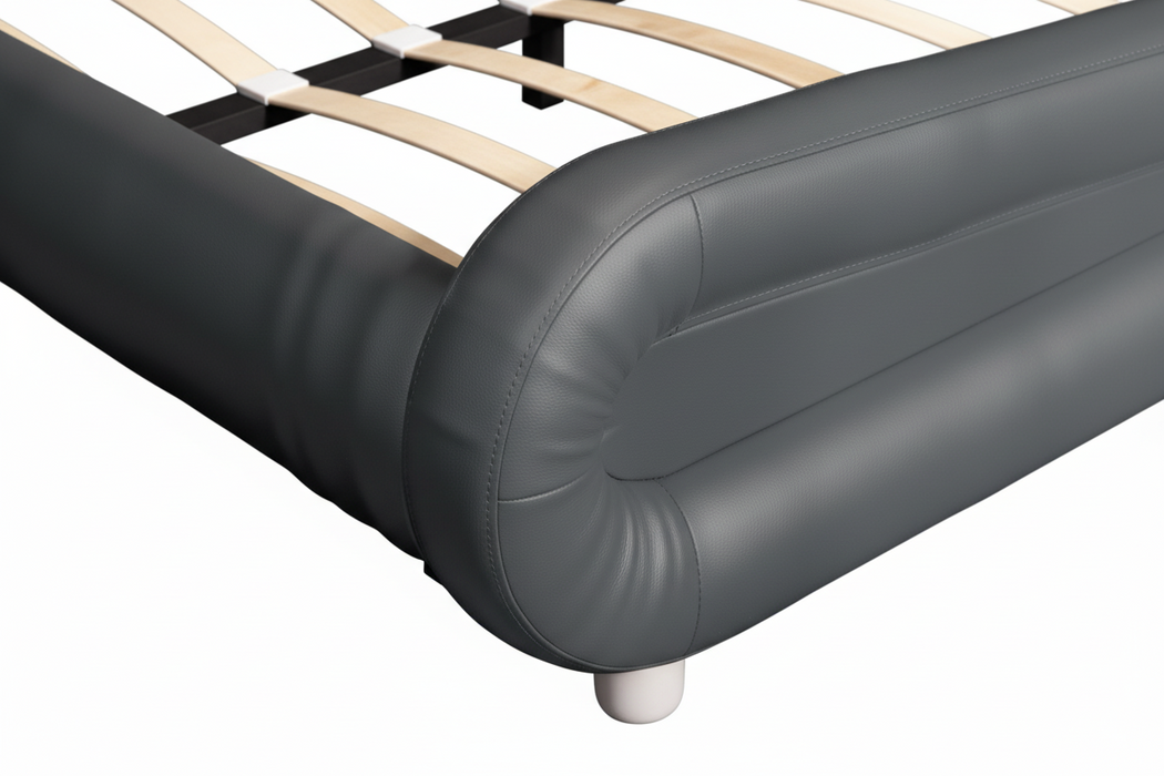 Edison Queen Bed Faux Leather with LED Light, Grey