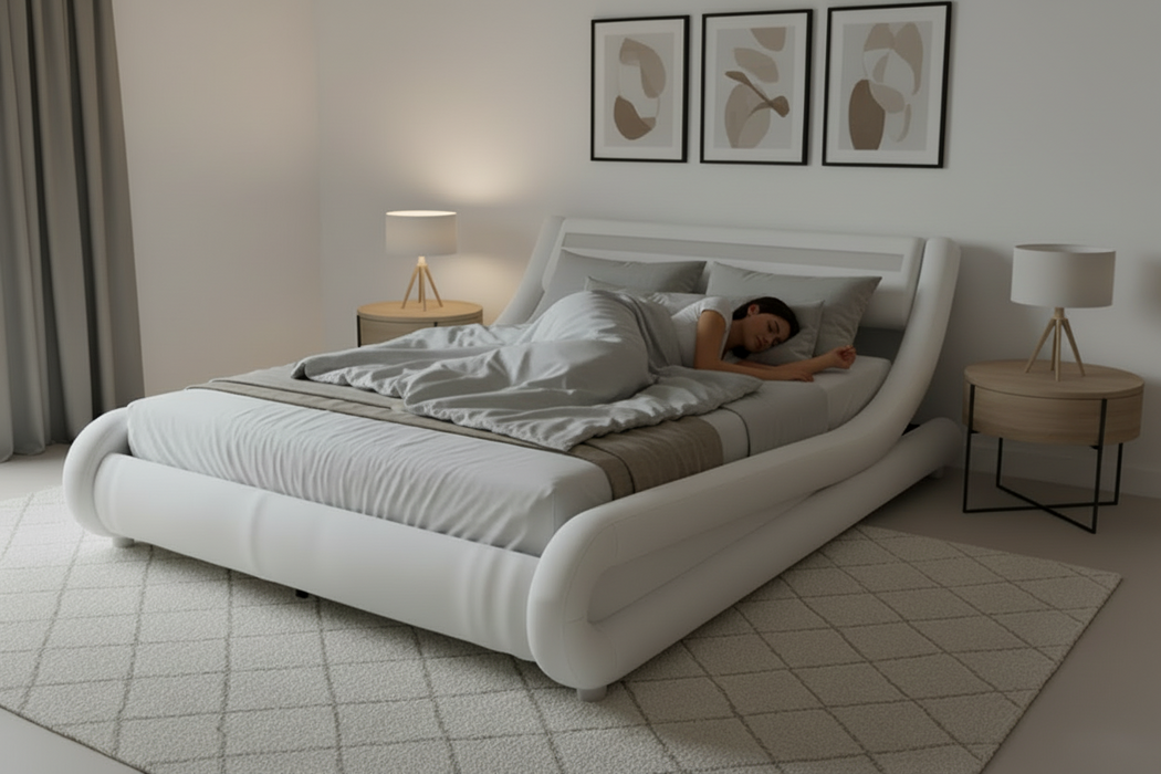 White Amal Faux Leather Bed Frame