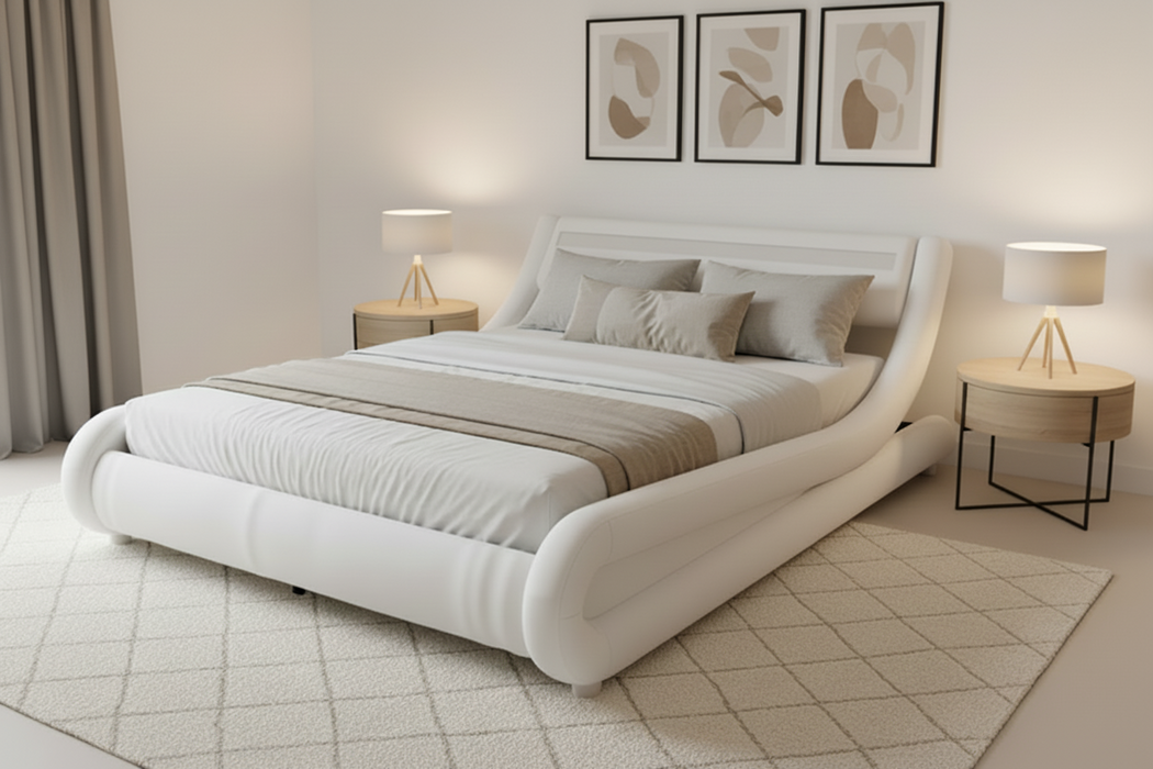 Edison Double Bed Frame Faux Leather White