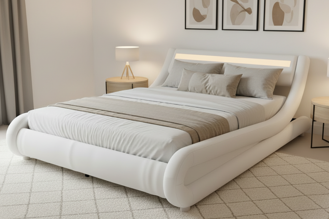 White Amal Faux Leather Bed Frame
