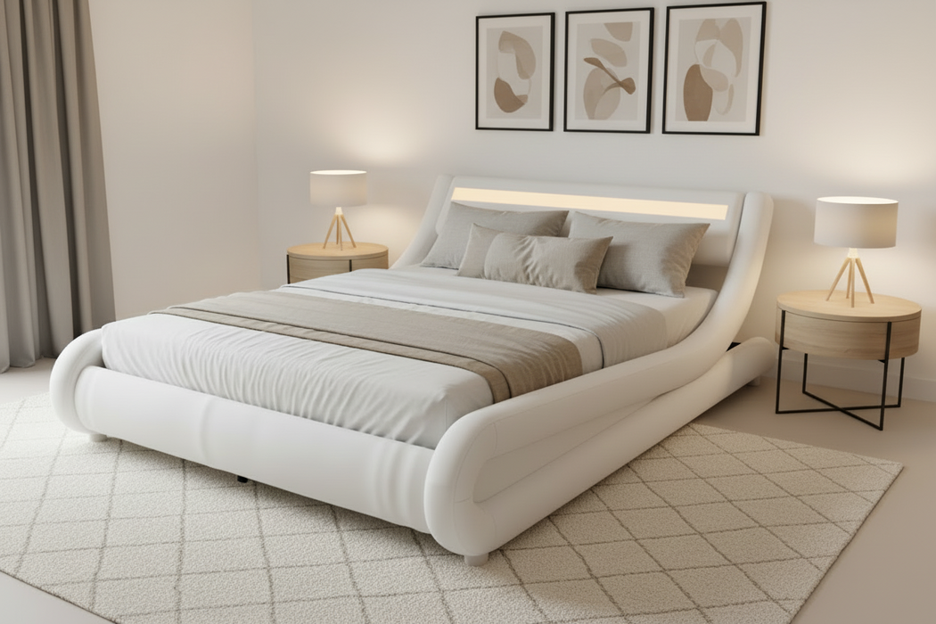 Edison Double Bed Frame Faux Leather White
