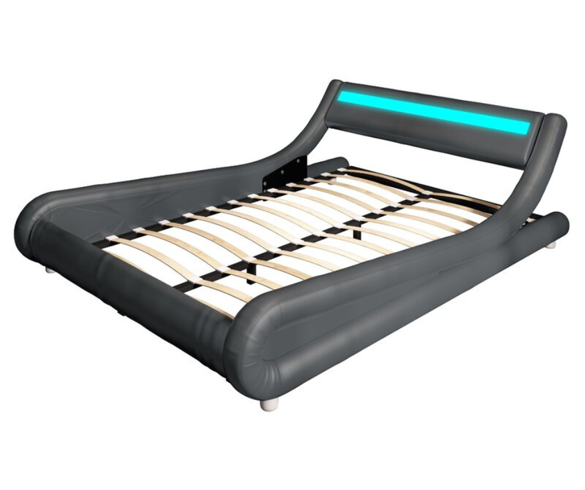 Edison Double Bed Frame Faux Leather Grey